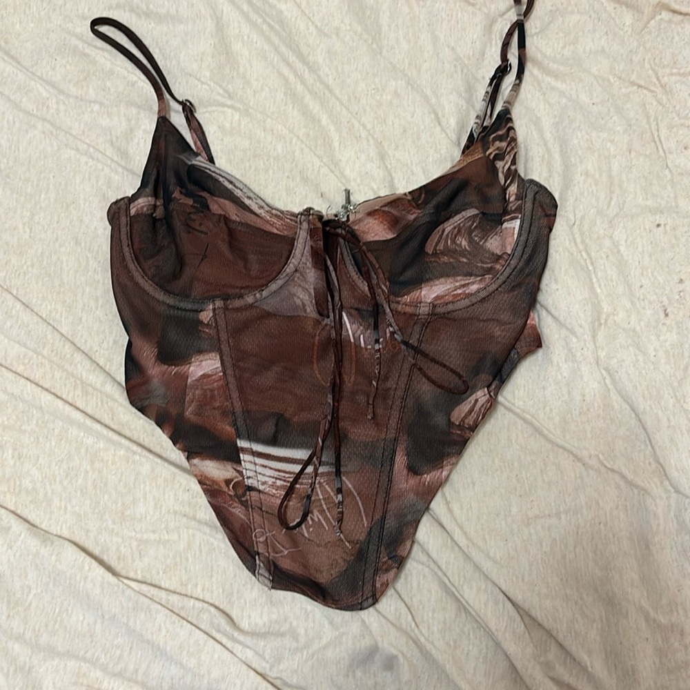 White fox brown bustier top